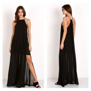 Show Me Your MuMu Bronte Maxi Dress S  Elegant Evening Edgy Glam Black Chiffon